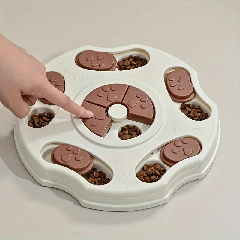 Interactive slow food bowl for pets, round or square, plastic multi-stage challenge for dogs and cats.