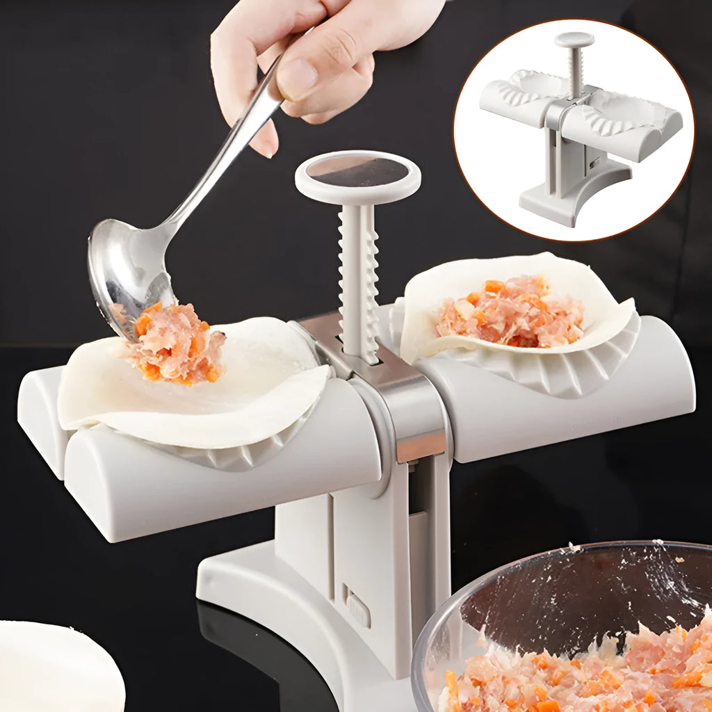 White double head dumpling mould manual press with 304 stainless steel and PP, anti-slip rubber mat, 0.46kg