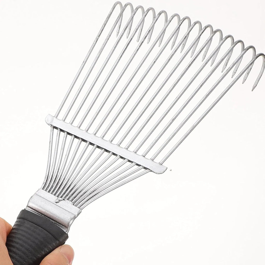 Stainless steel pet grooming brush with curved metal teeth measuring 33 cm