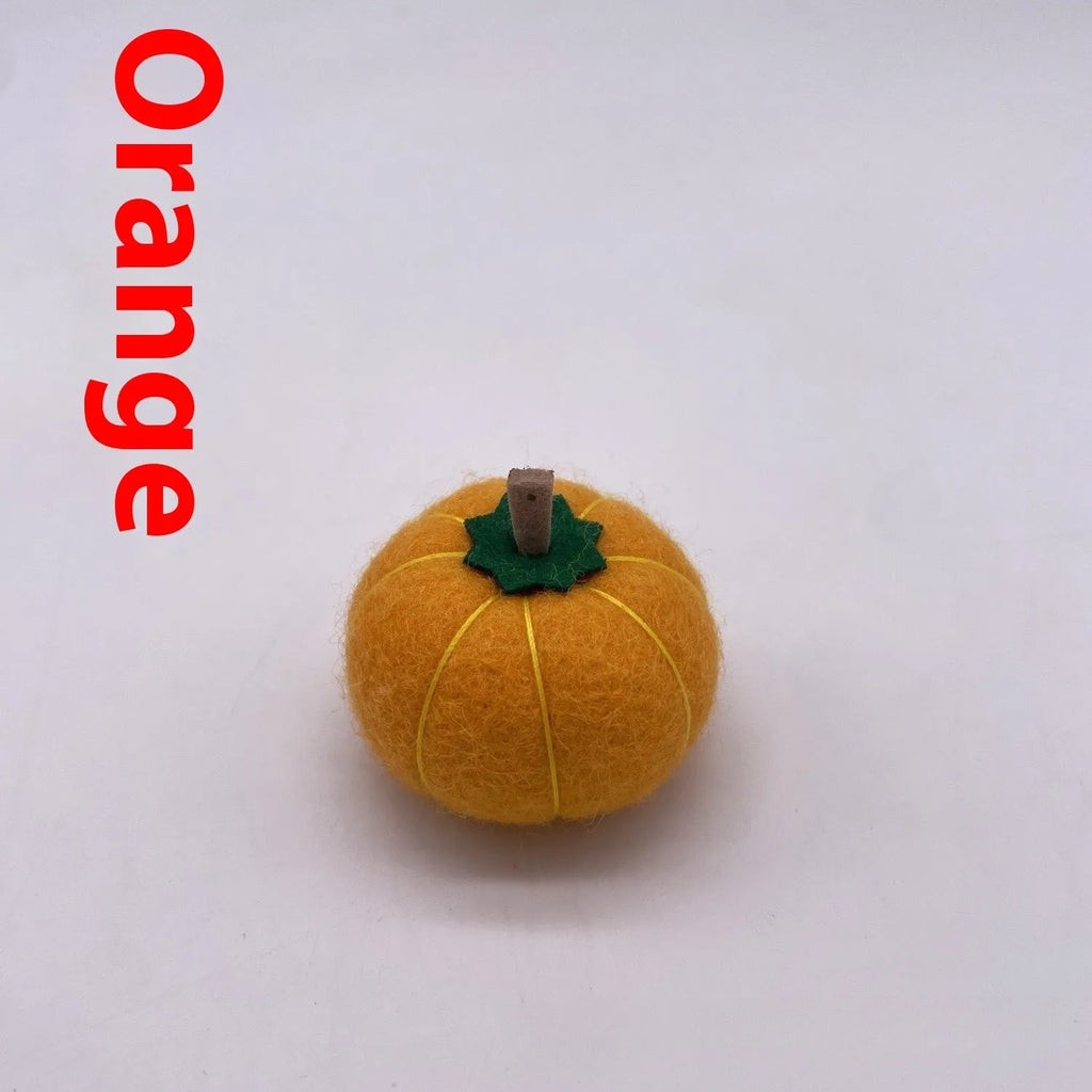 Wool felt pumpkin ornaments for doll displays in autumn colours