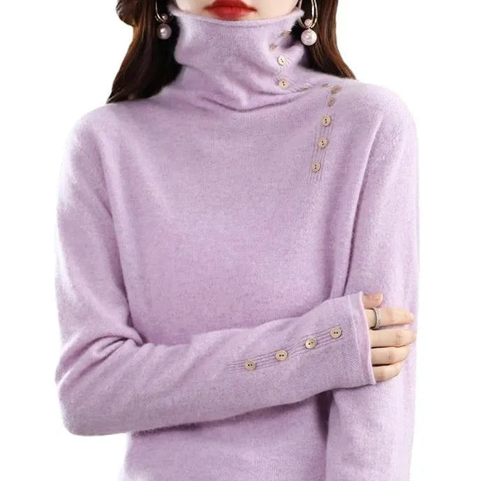 Women's slim fit knitted shirt with 3D pattern in core-spun yarn, shown in multiple colours.