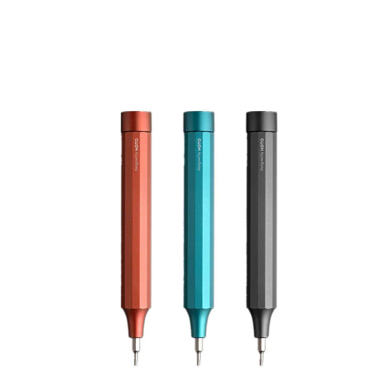 24-in-1 electronics repair screwdriver set with aluminium handle in black, grey, or red, showing magnetic bit storage.