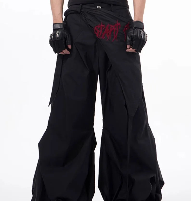 Boys' wide-leg function pants in Korean style, available in black or grey solid colours