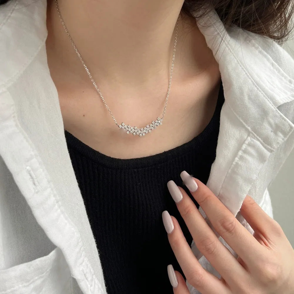 925 silver five petal flower zircon necklace platinum finish women's pendant