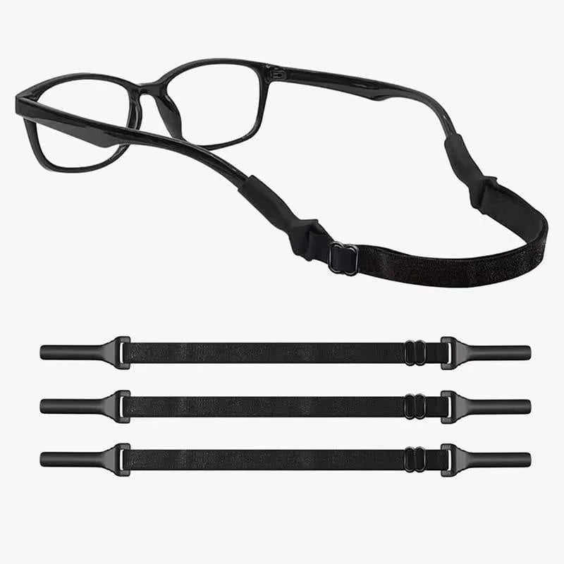 Black adjustable glasses cord with silicone earpiece ends for securing spectacles