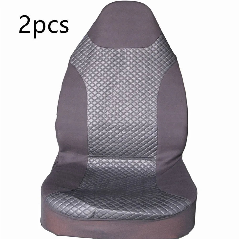 Black quilted automotive seat cover for universal car seats with plastic installation hooks