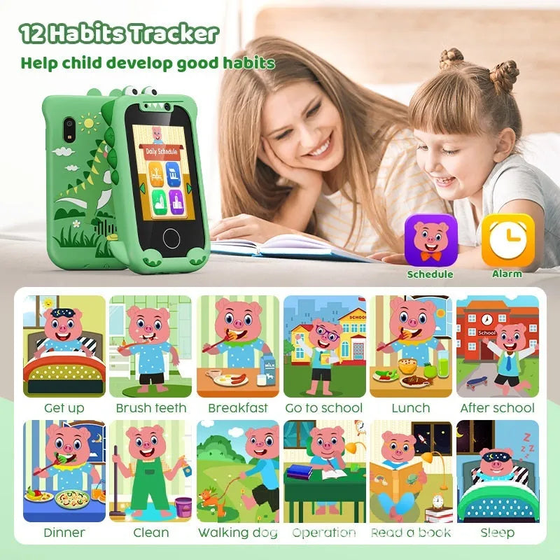 Kids mini bear handheld touch mobile phone toy with camera, 512MB, blue or green silicone case, 85.6 x 37.2 x 140mm
