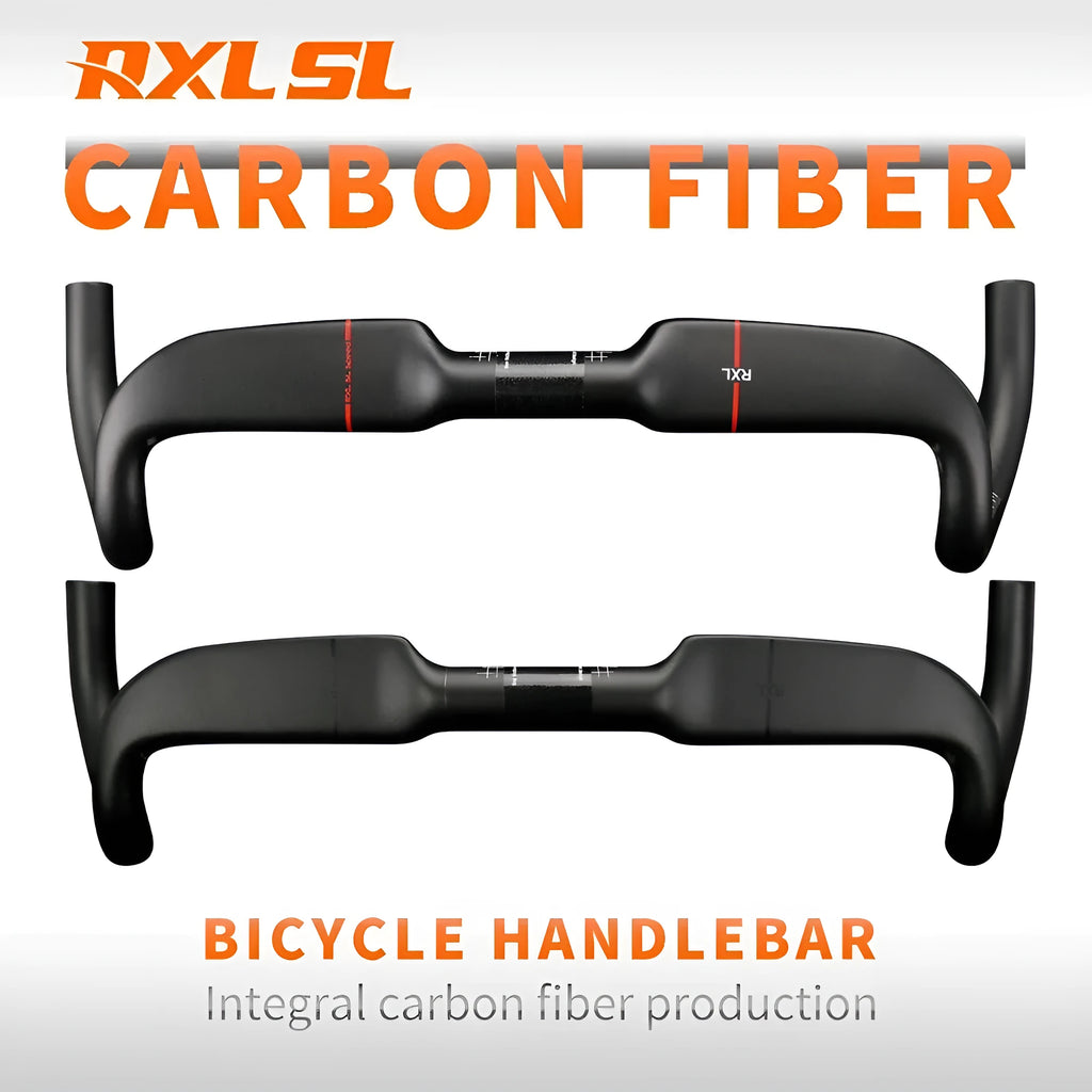 Carbon fibre road bicycle handlebar showing black double line pattern and 31.8mm clamp section.