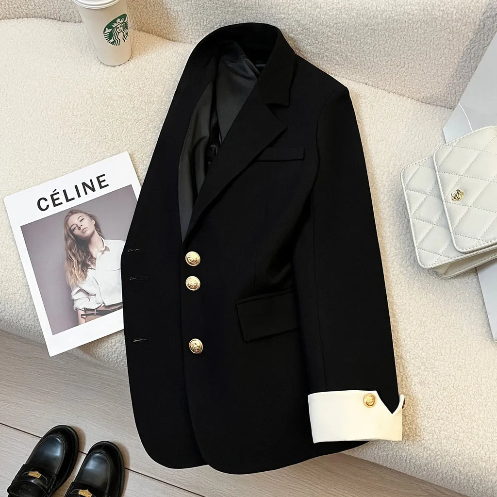 Korean style women's loose fit trench coat in milky white with pockets and regular long sleeves