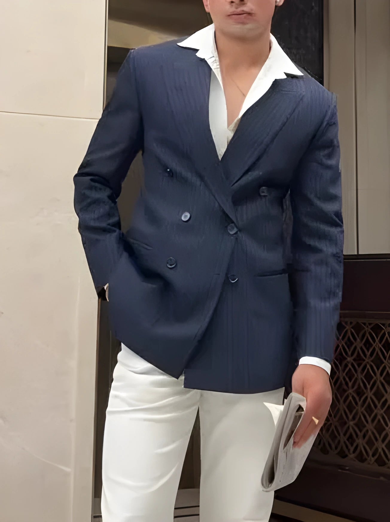Men's striped double-breasted blazer jacket in regular fit with classic tailoring