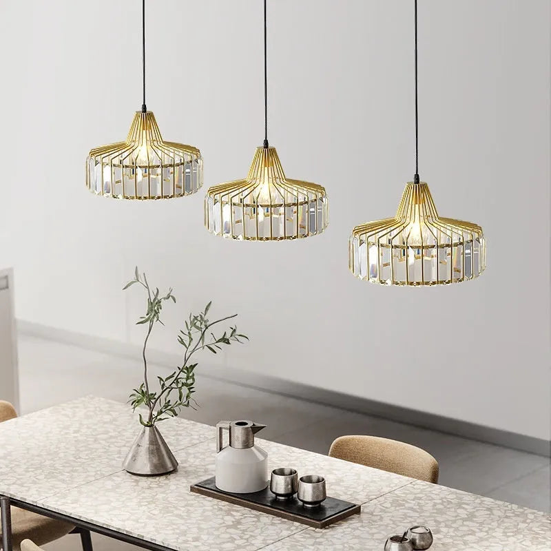 Modern crystal LED droplight ceiling lamp in black or gold with decorative chandelier design