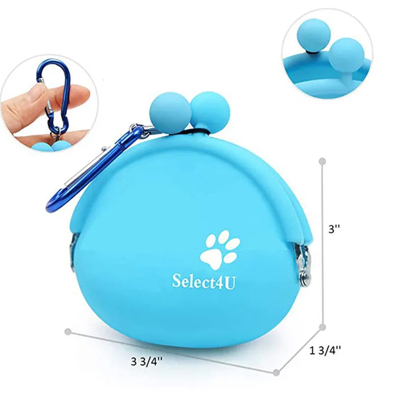 Yellow silicone dog treat storage bag with hook and loop closure measuring 9cm
