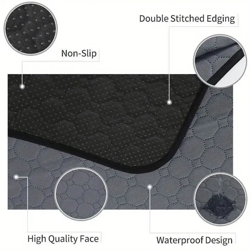 Washable dog pee pads in neutral tan and grey colours measuring 18x24 inches