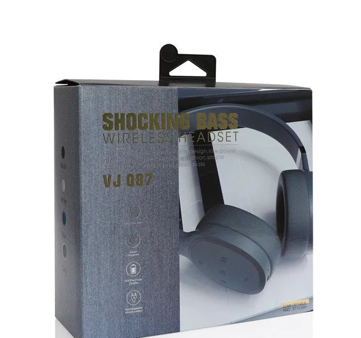 Wireless Bluetooth headset in black, blue, grey, and white colour options showing over-ear design.