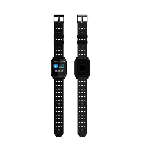 A6 smart bracelet with 1.3-inch colour screen in blue, black, or orange with silicone strap and zinc alloy construction