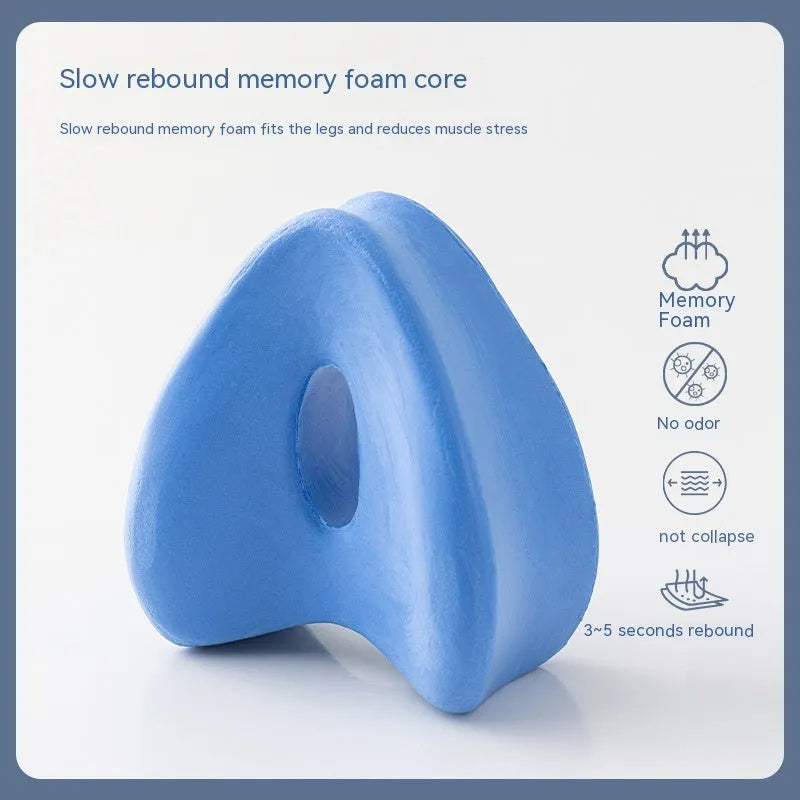 Heart-shaped dark blue memory foam leg pillow for adult support