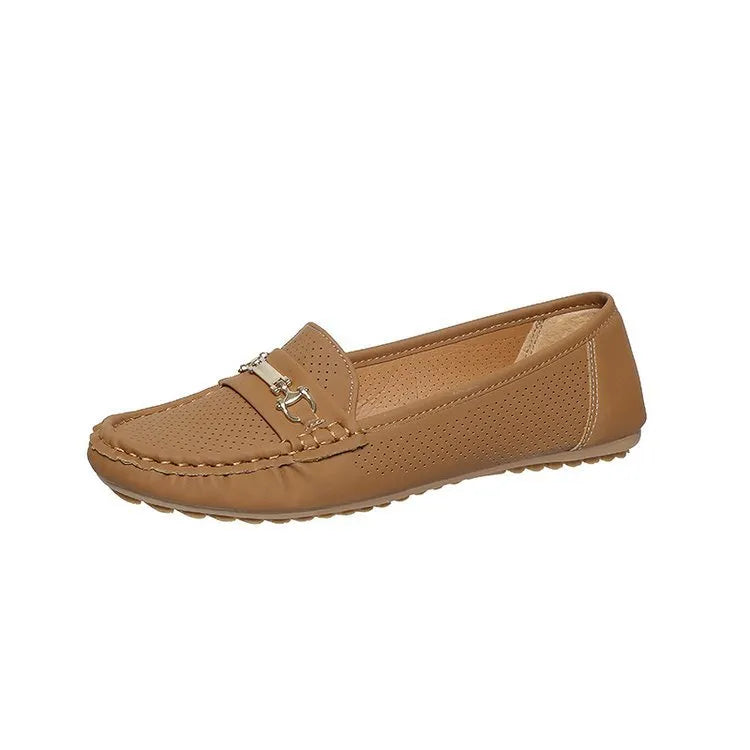 Women's solid colour flat casual shoes with artificial PU upper, shown in khaki.