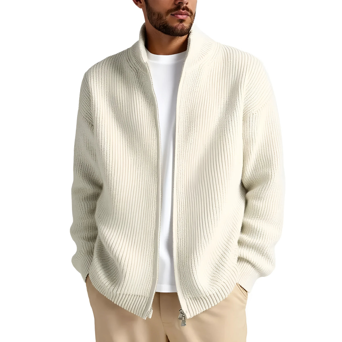 Men's loose fit cardigan sweater coat in chemical fibre blend fabric available in multiple colours