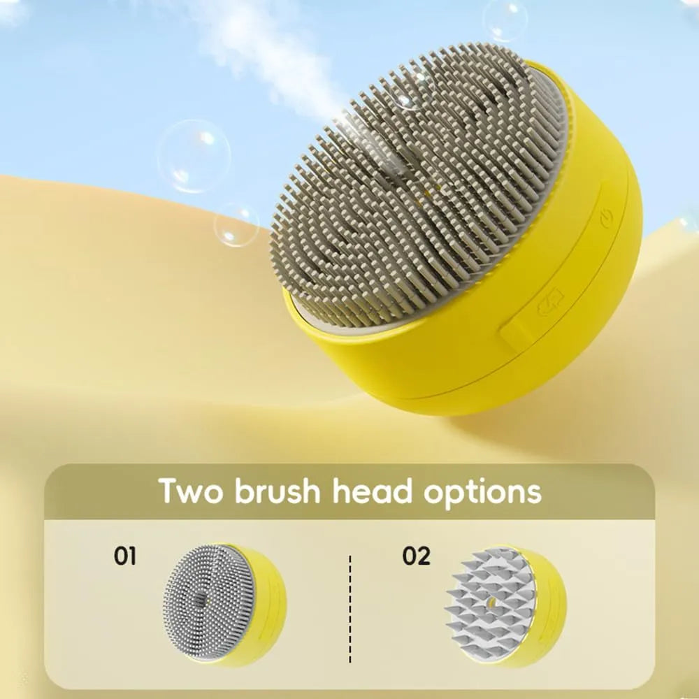 Green rechargeable cat steam brush with silicone bristles for pet grooming