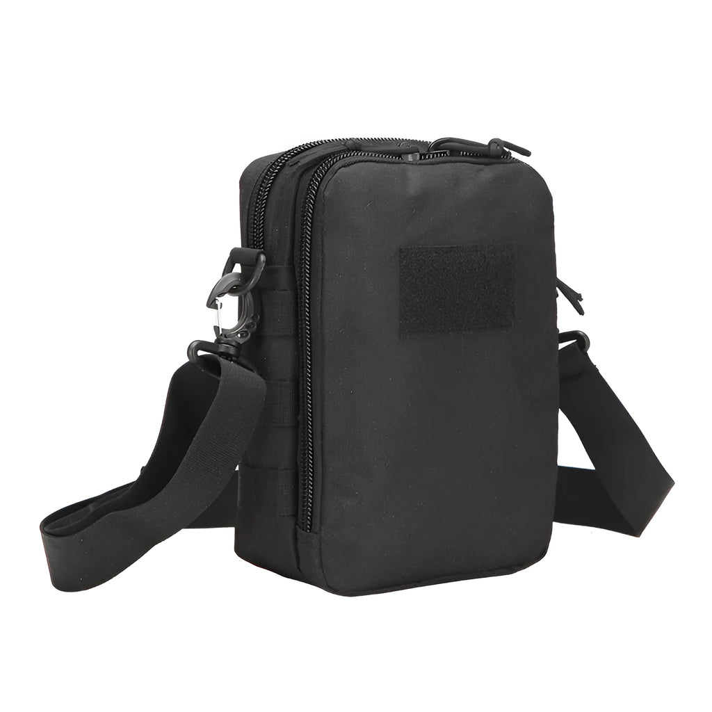 MOLLE crossbody tactical hanging bag in 800D Oxford, 25cm x 17cm x 10cm, with front sub-bags and side MOLLE panels