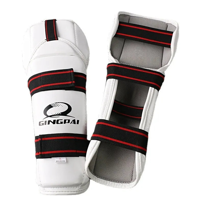 Taekwondo protective gear set including PU EVA arm guards and leg protectors in black for martial arts training