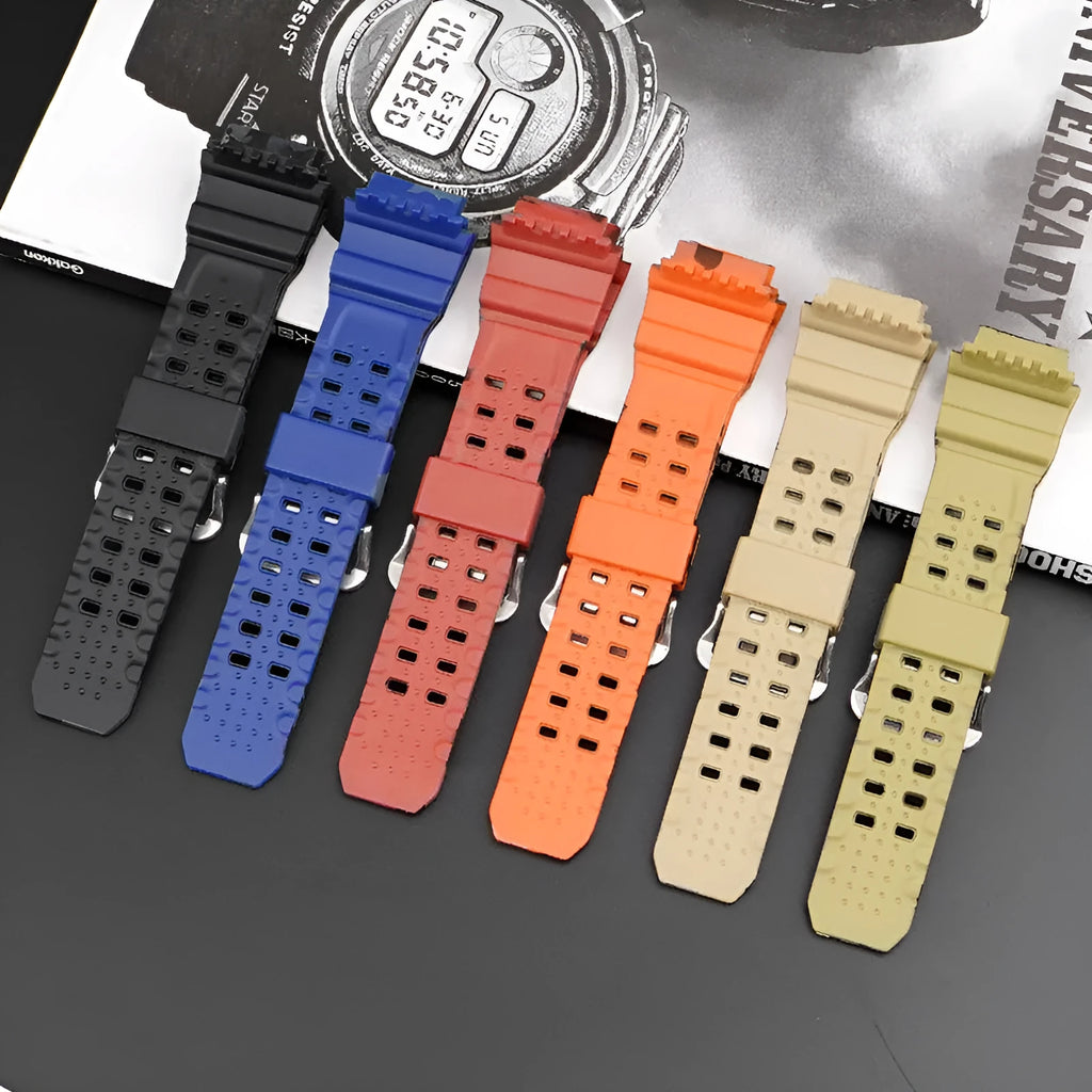 Camouflage patterned TPU watch strap with silver buckle, showing 12+7cm length.