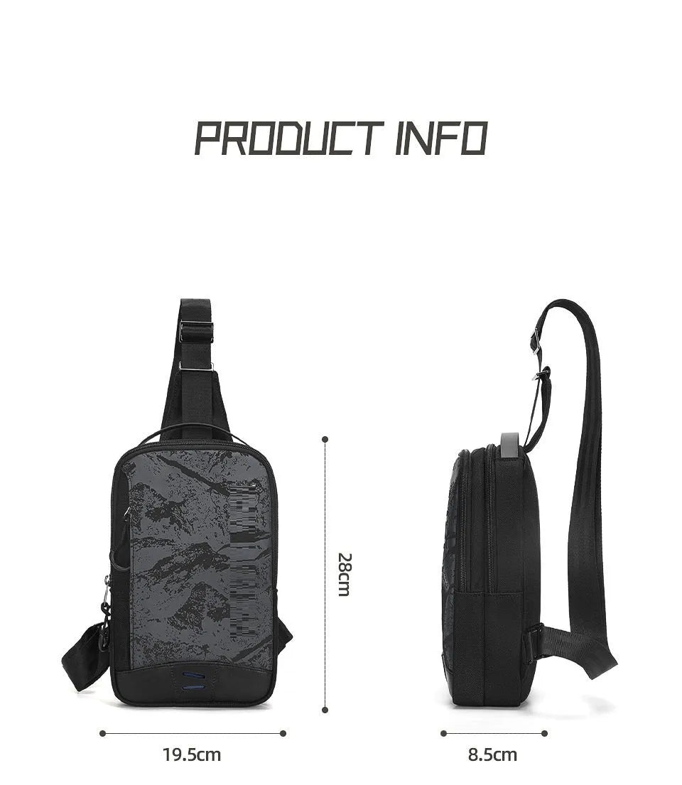 Casual black waterproof chest pack with soft TPU surface and single shoulder strap