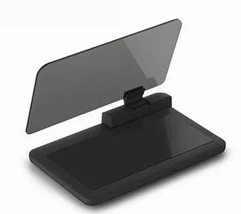 Grey universal smartphone holder with organic glass panel for car navigation display projection
