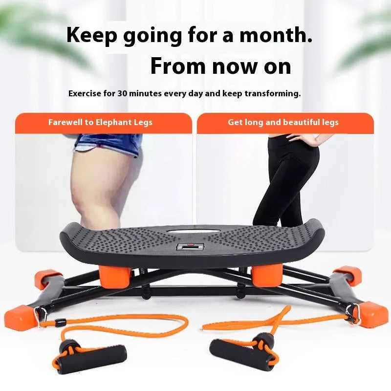 JS101A black mini fitness skiing machine with elastic hand straps for home workouts
