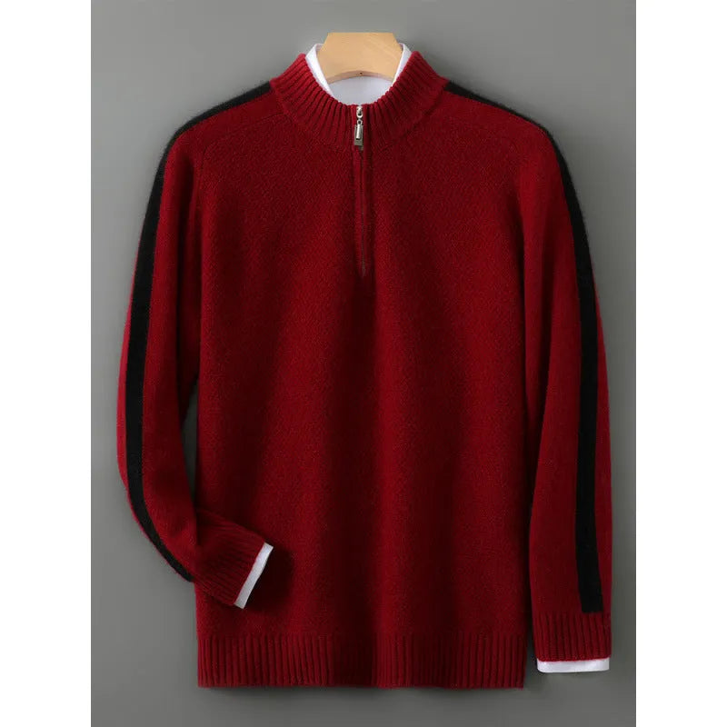 Women's half zip round neck wool knitted sweater in slim fit plus size pullover