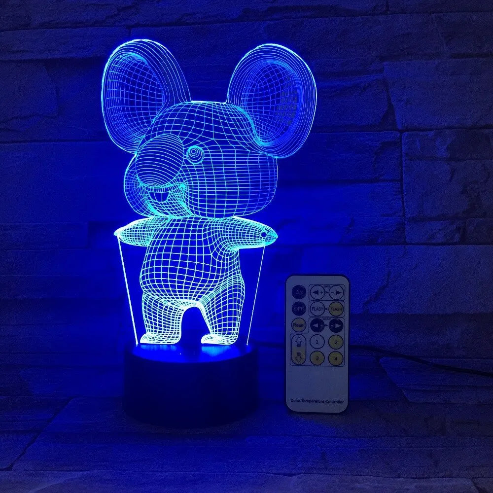 Black koala-shaped LED night light with seven colour options and touch/remote control