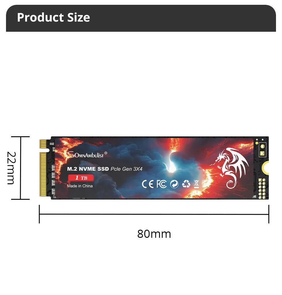 M.2 solid state drive for desktop computers showing 80x22mm dimensions and capacity options