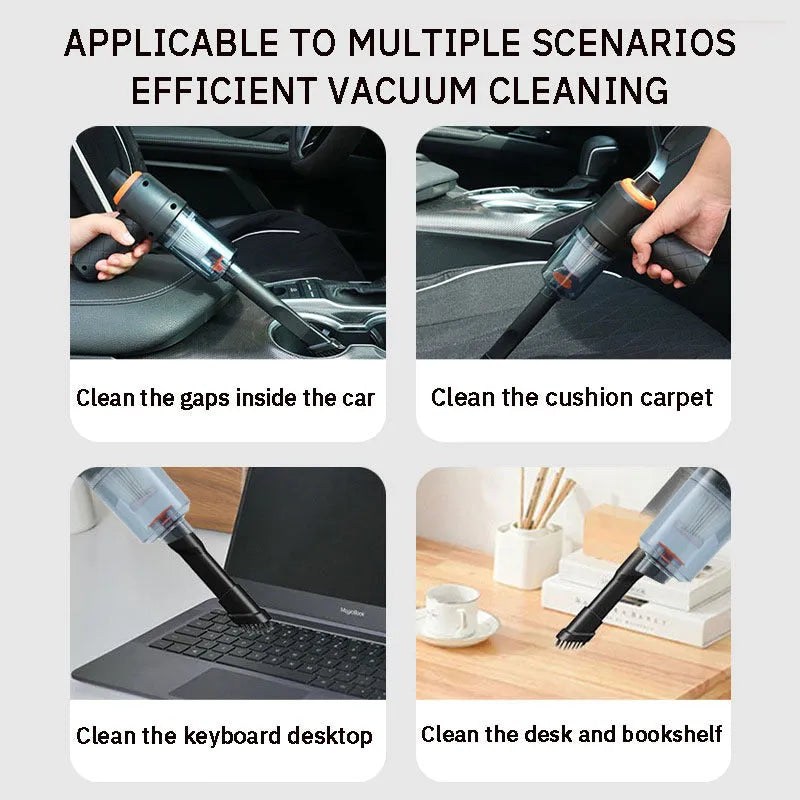 Black wireless handheld car vacuum cleaner with 0.5L dust cup for car interior and home use