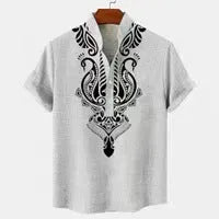 Men's loose fit striped casual shirt in polyester fabric showing personalised button detail