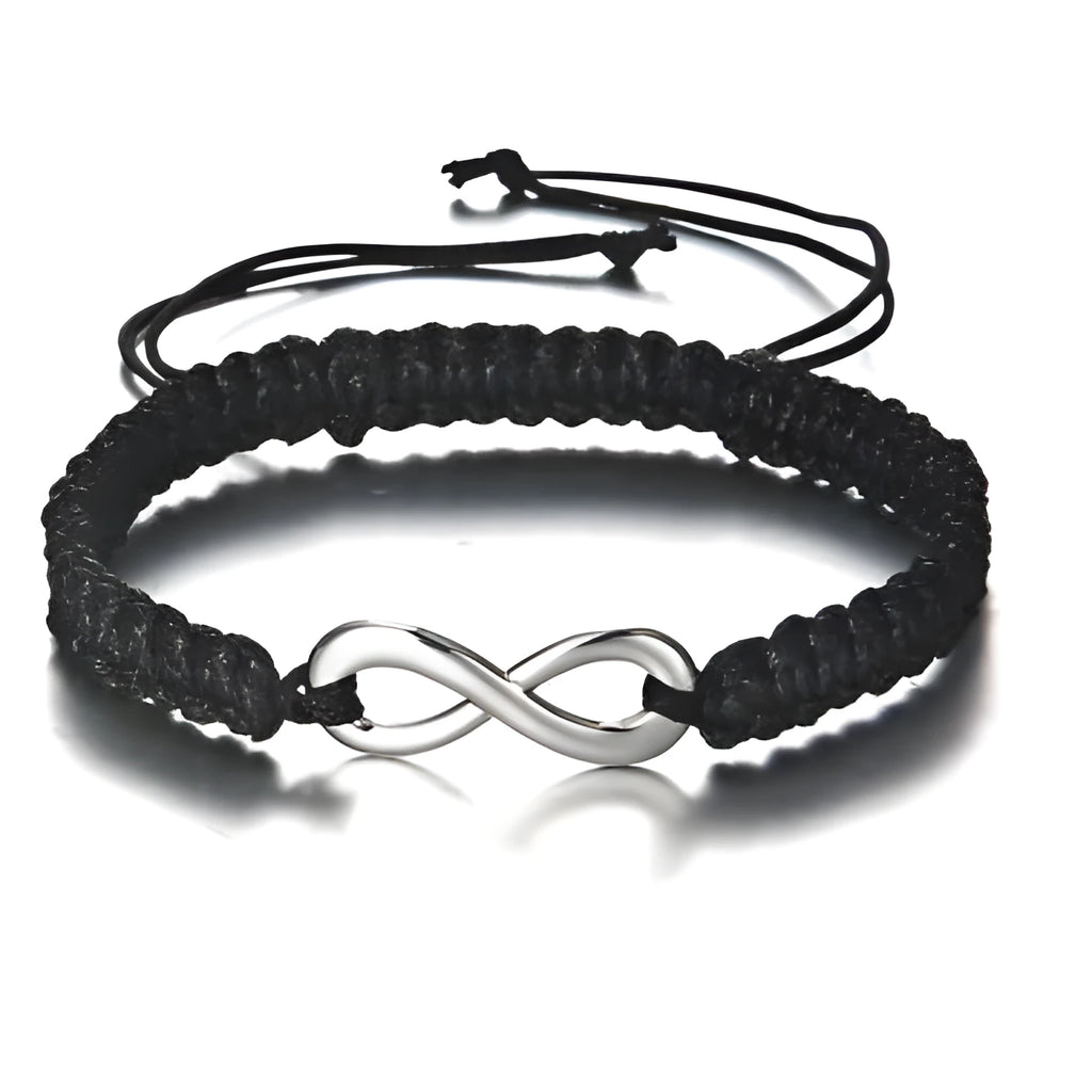Pair of hand-woven adjustable couple bracelets in alloy electroplating weaving, 17-28cm, 8-character lucky design