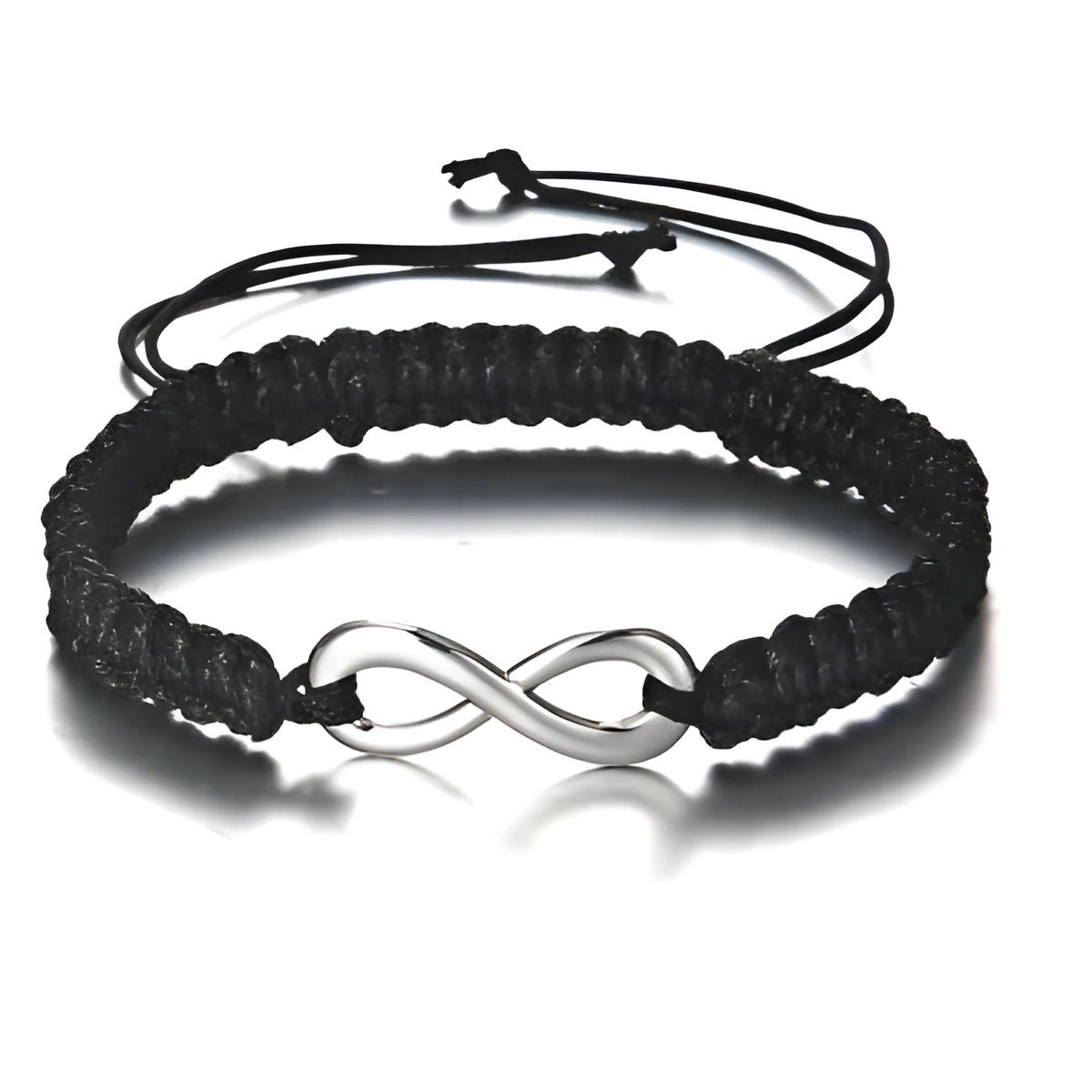 Pair of hand-woven adjustable couple bracelets in alloy electroplating weaving, 17-28cm, 8-character lucky design