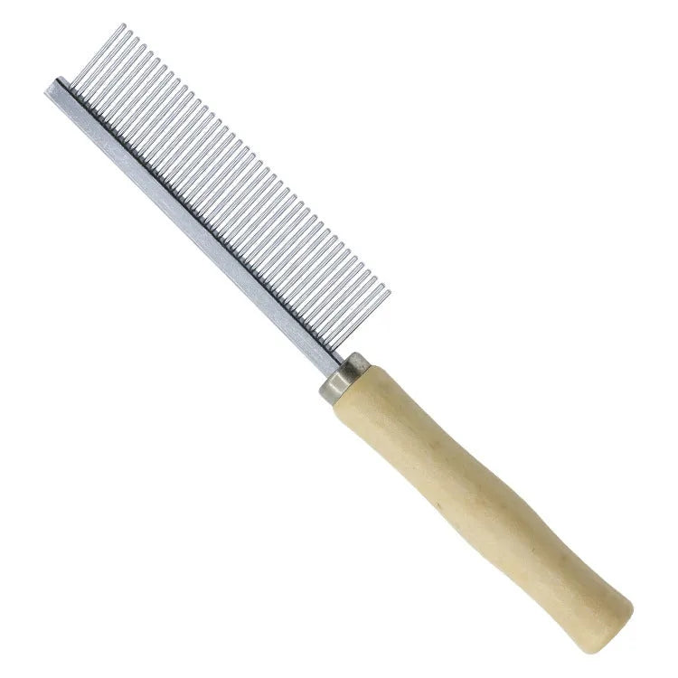 Wooden handle pet grooming comb for dogs and cats with rounded safety tips