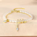 Pearl snake beaded bracelet in 925 sterling silver with electroplated gold finish and geometric animal design