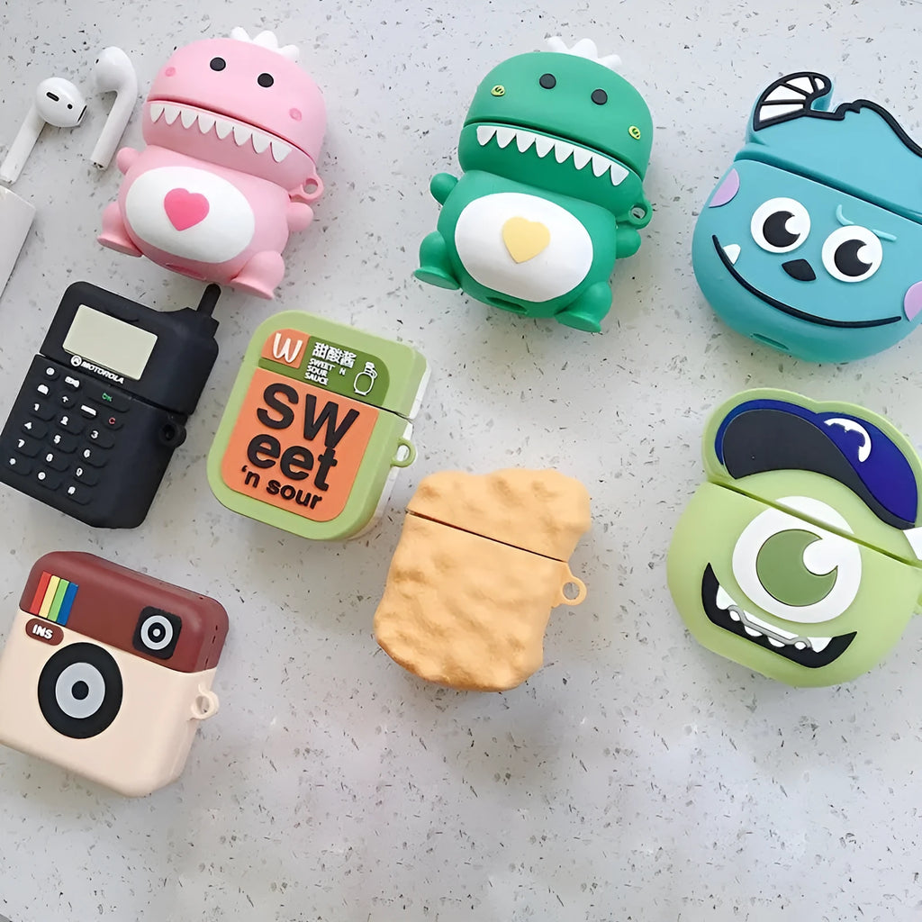 Cartoon animal silicone protective case for Apple AirPods 1 and 2 headphones in multiple colours