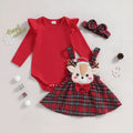 Red Christmas baby girl set with jumpsuit, skirt and headband in sizes 0-3 to 12-18 months
