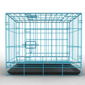 Folding iron wire pet cage in black, blue, or pink, available in five sizes from 35x25x33cm to 85x60x70cm