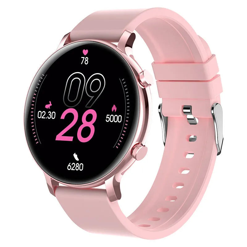Bluetooth smartwatch with stainless steel strap on wrist, showing call and heart rate interface.
