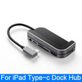 Silver aluminium Type-C docking station for iPad Pro with multiple ports including HDMI and USB