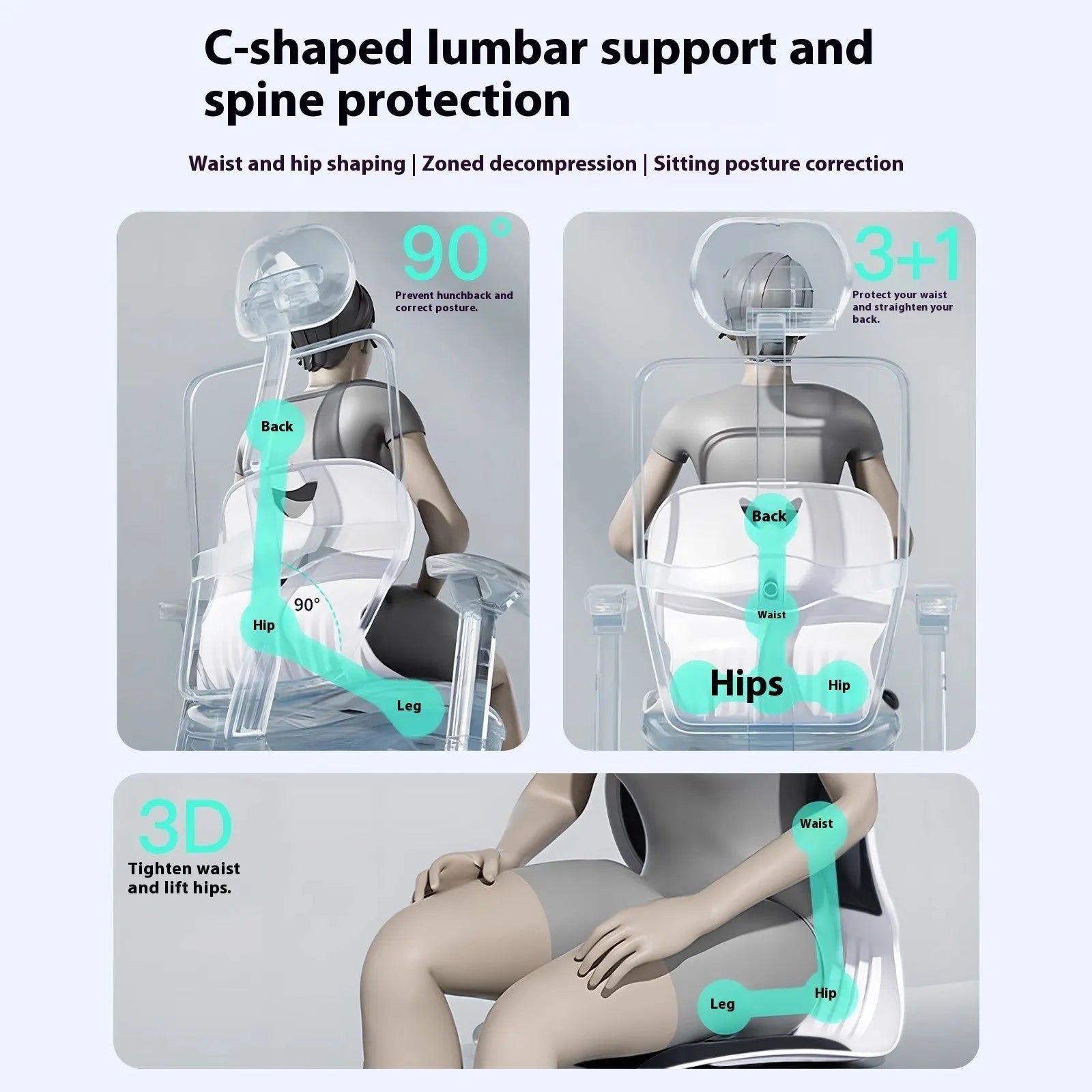 Grey free size lumbar support cushion for chair seating