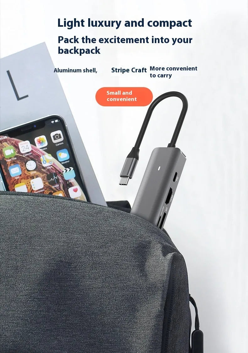 LQT-LH07 USB-C 7-in-1 computer hub with card reader and custom logo printing option