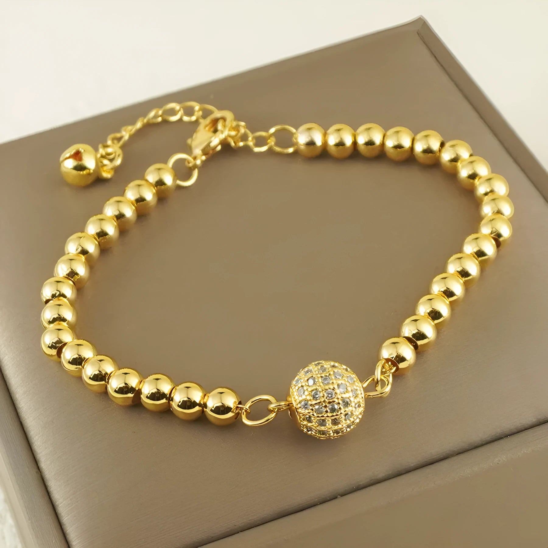 Arabic style women's copper bracelet with heart shape design and round zircon stone decorative elements