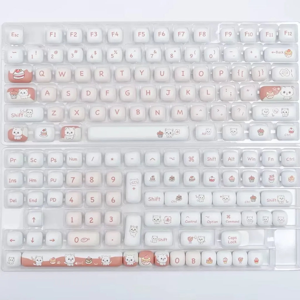 Cartoon dessert cat design on a round MOG profile mechanical keyboard key cap.