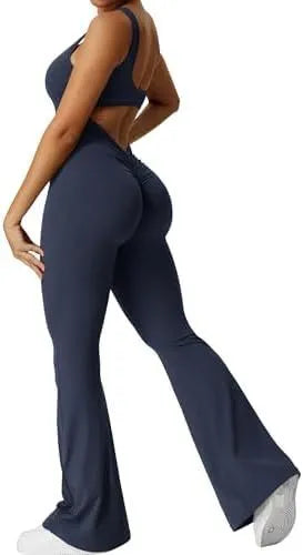 Women's sleeveless flare jumpsuit yoga pants in high elasticity polyester fabric