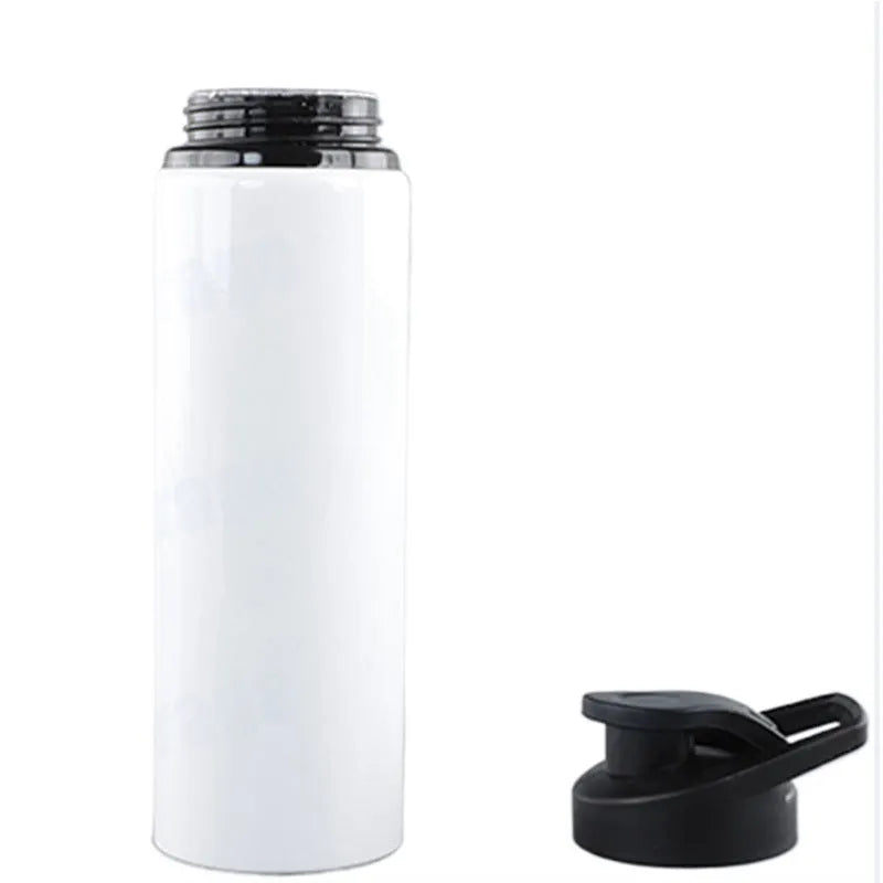 White aluminium sports water bottle for cycling with 600ml or 750ml capacity options