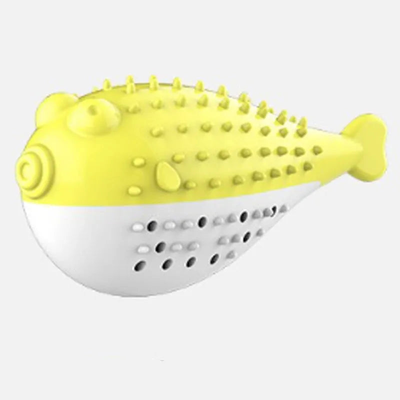 Silicone fish-shaped cat chew toy in blue, green, pink or yellow colours for interactive play